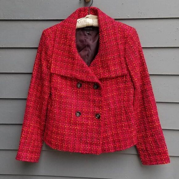 Talbots Red Tweed Double Breasted Pea Coat size 9 - Picture 13 of 14